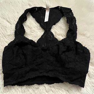 NWOT Free People Black Lace Racer Back Bra